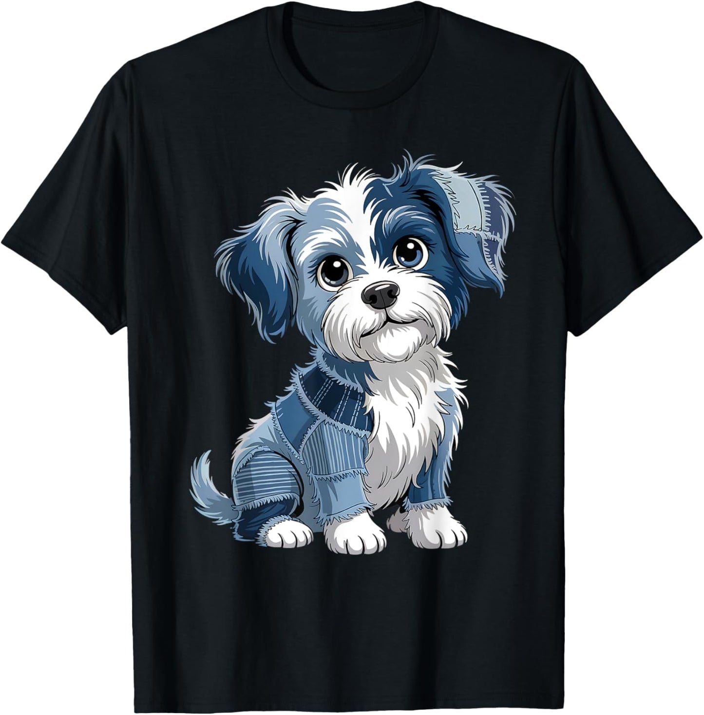 women's retro funny denim patch animal dog Design T-Shirt