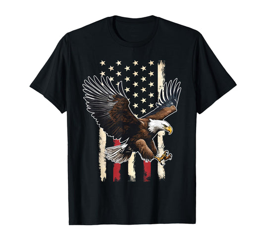 Vintage Bald Eagle American flag 4th Of July Boys Patriotic T-Shirt