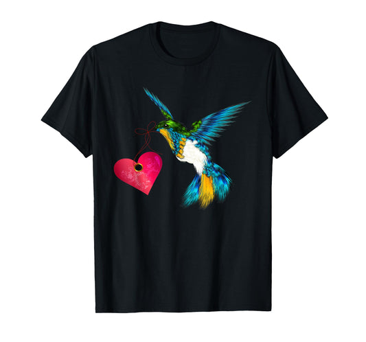 Cute Hummingbird With Heart Bird Lover Design Art Gift T-Shirt