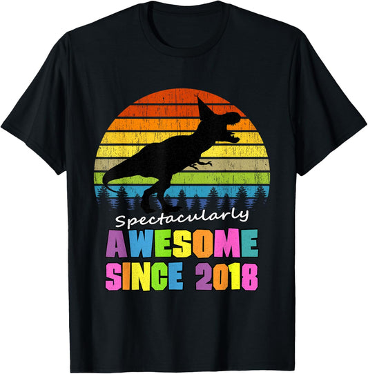 7 Years Old Awesome Since 2018 Dinosaur Boy 7th Birthday T-Shirt