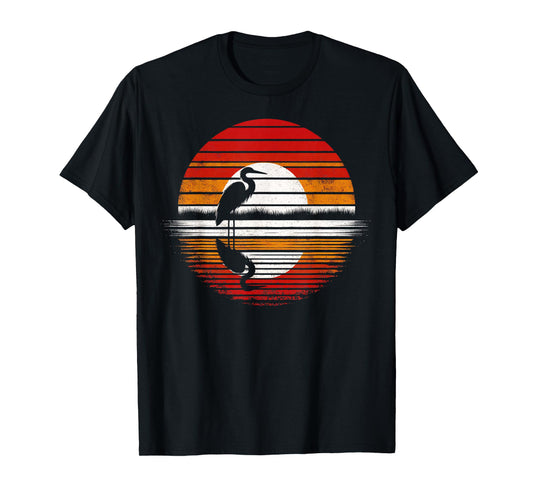 Egret Bird Sunset Retro Style Safari Vintage 70s T-Shirt