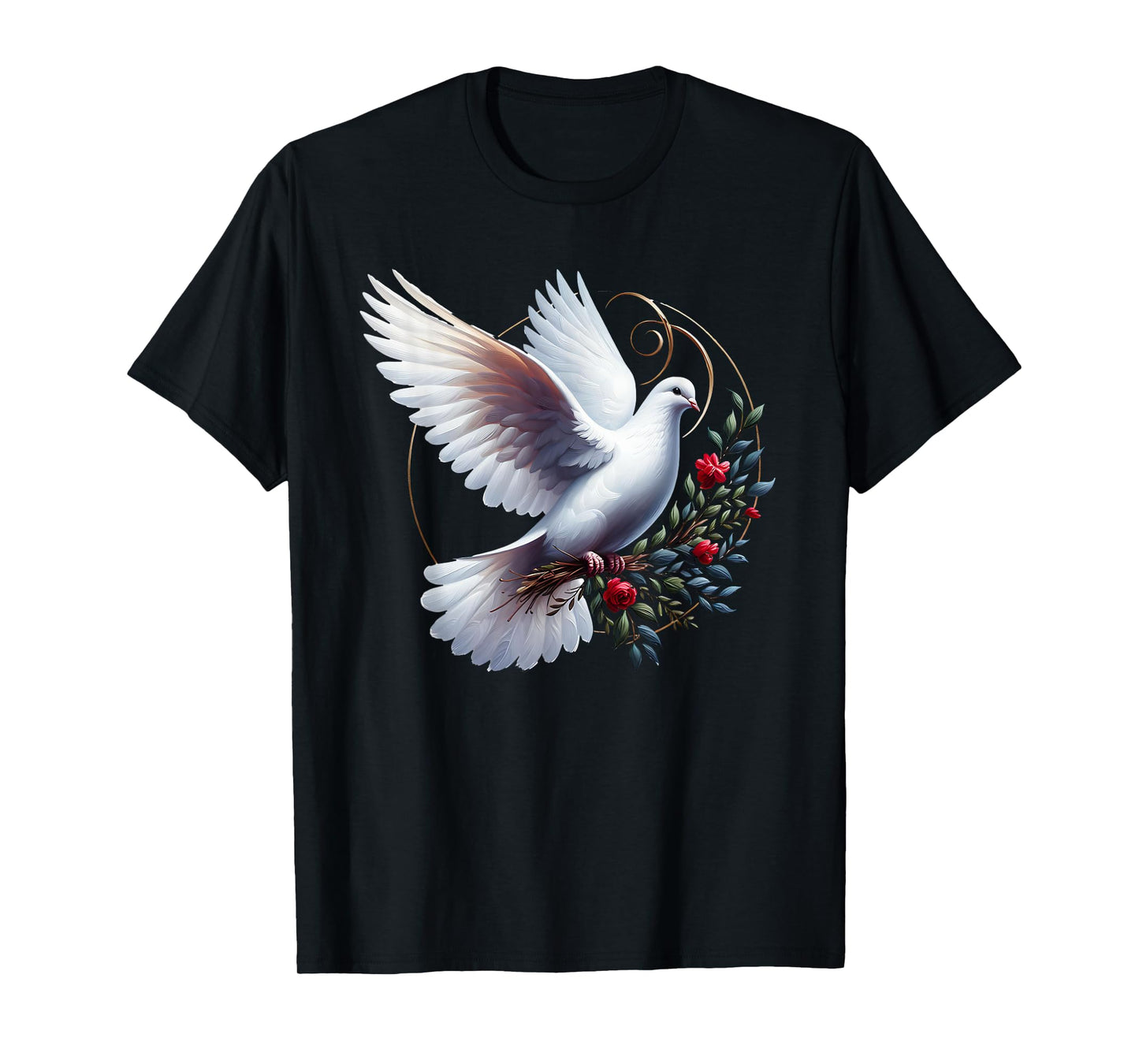 Elegant Flight of the Peaceful White Dove Bird Floral Art T-Shirt