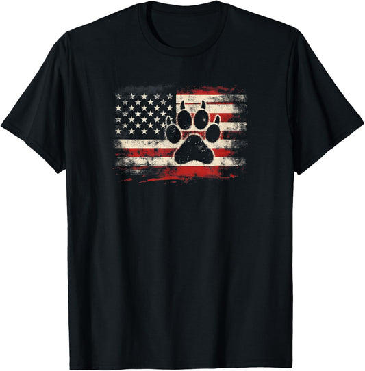 4th Of July American Flag Patriotic Dog & Cat Paw Print T-Shirt