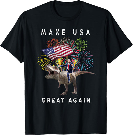 Trump Riding T-Rex Dino Funny T-Shirt 4th of July Gift T-Shirt