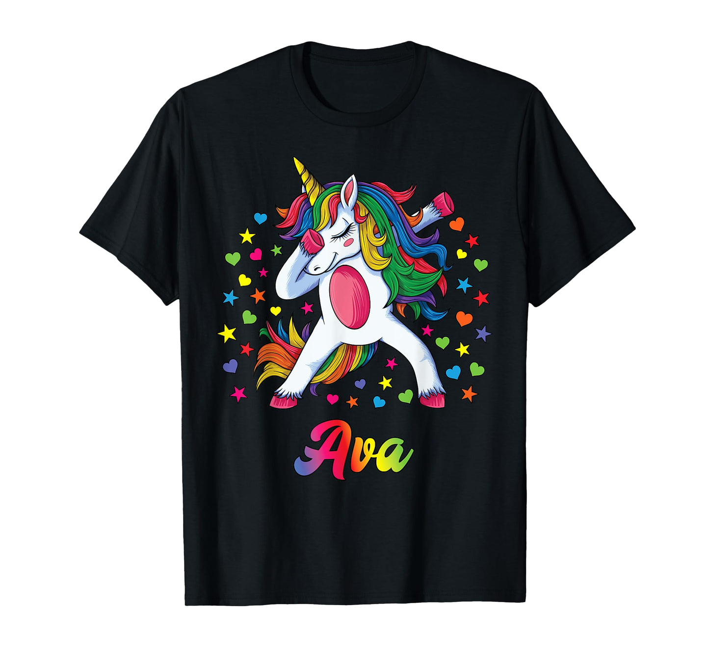 Ava Dabbing Unicorn Rainbow Personalized Name Custom T-Shirt