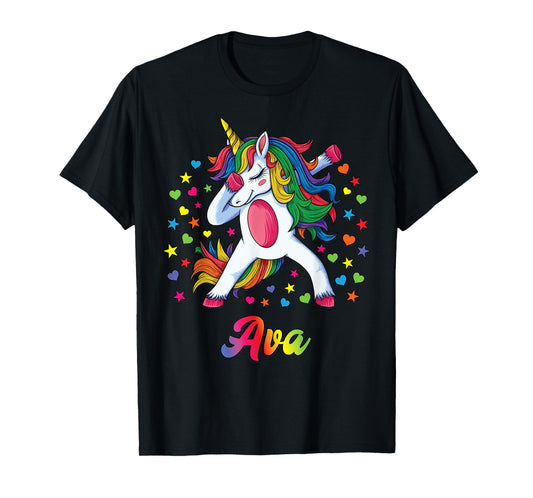Ava Dabbing Unicorn Rainbow Personalized Name Custom T-Shirt