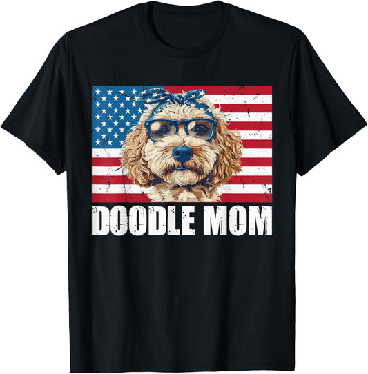 Doodle Mom Goldendoodle American Flag Dog Lover 4th of July T-Shirt