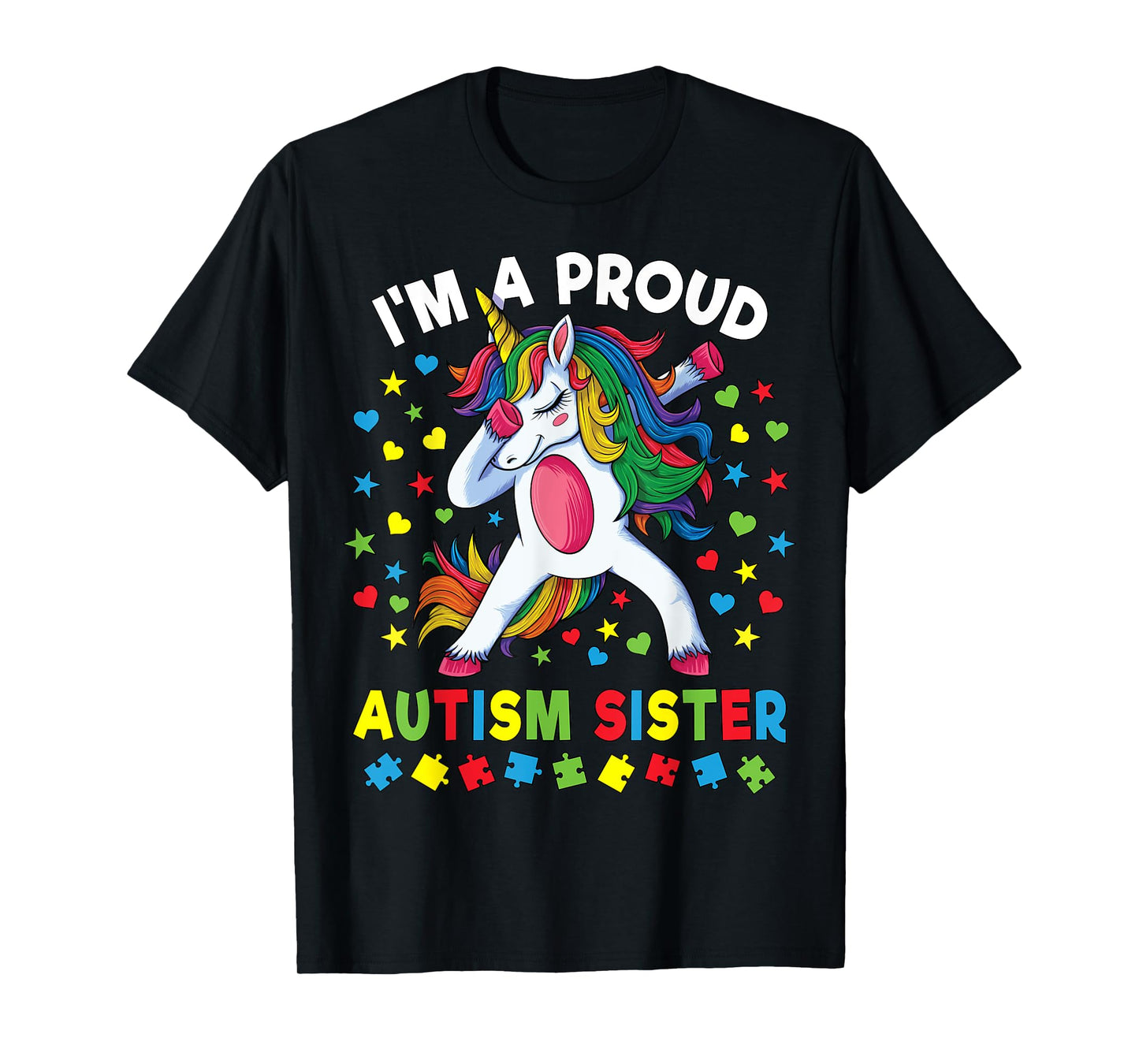 Autism Awareness Dabbing Unicorn Girl Proud Autism Sister T-Shirt