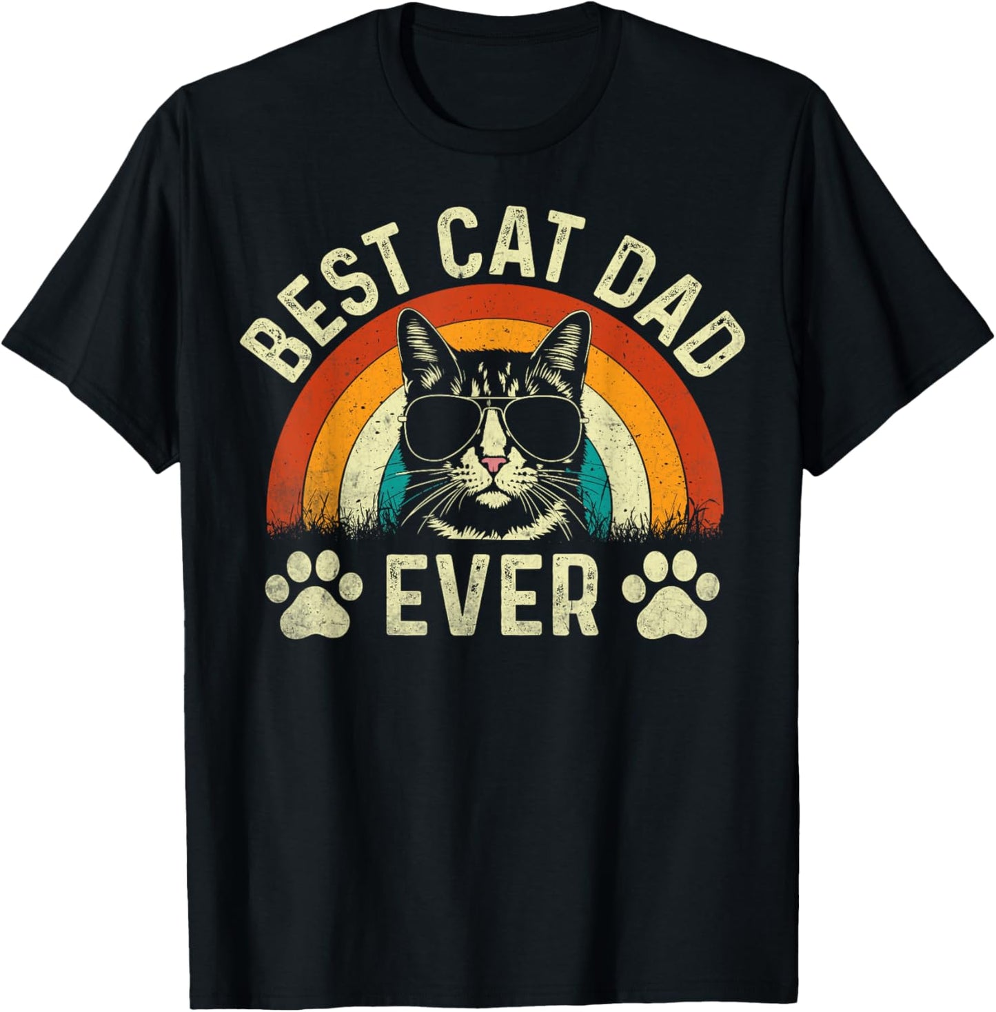 Mens Cat Dad Best Cat Dad Ever Funny Cat Daddy Vintage T-Shirt