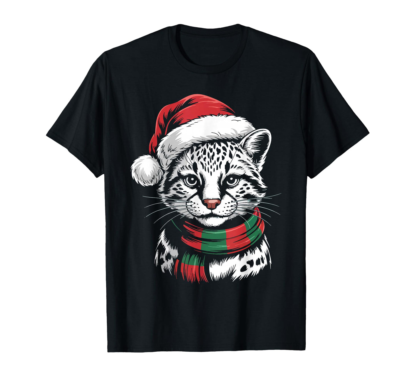 Ocelot Xmas Santa Hat Scarf Christmas Costume T-Shirt