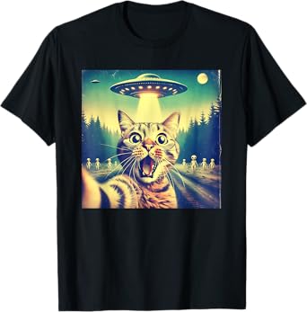 Cat Selfie With Aliens UFO Tee Funny Cat Men Women Gifts T-Shirt
