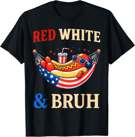 Mens 4th Of July Red White Bruh Hotdog Kids Boys Patriotic T-Shirt