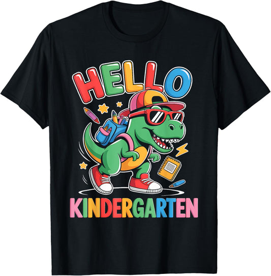 Hello Kindergarten Funny Dinosaur Back To School T-rex Boys T-Shirt