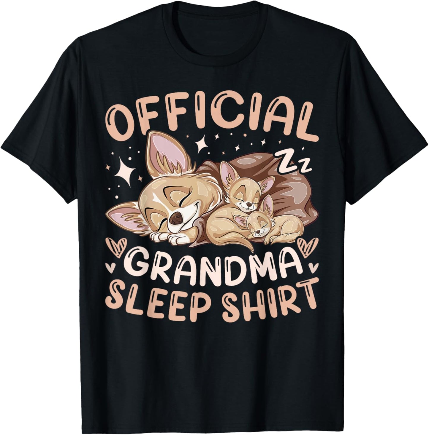 Official Grandma Sleep Shirt, Chihuahua Dog with 2 Puppies T-Shirt