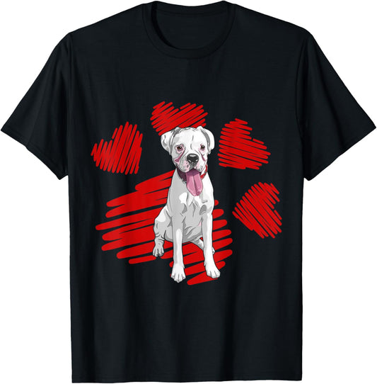 I Love My White Boxer Dog Paw Heart Valentines Day T-Shirt