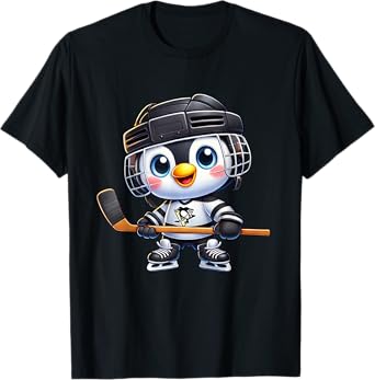 Cartoon Penguin Hockey Player Ice Hockey T-Shirt