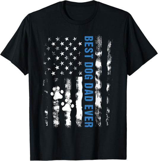 Best Dog Dad Ever American Flag Father's Day Dog Lover Paw T-Shirt