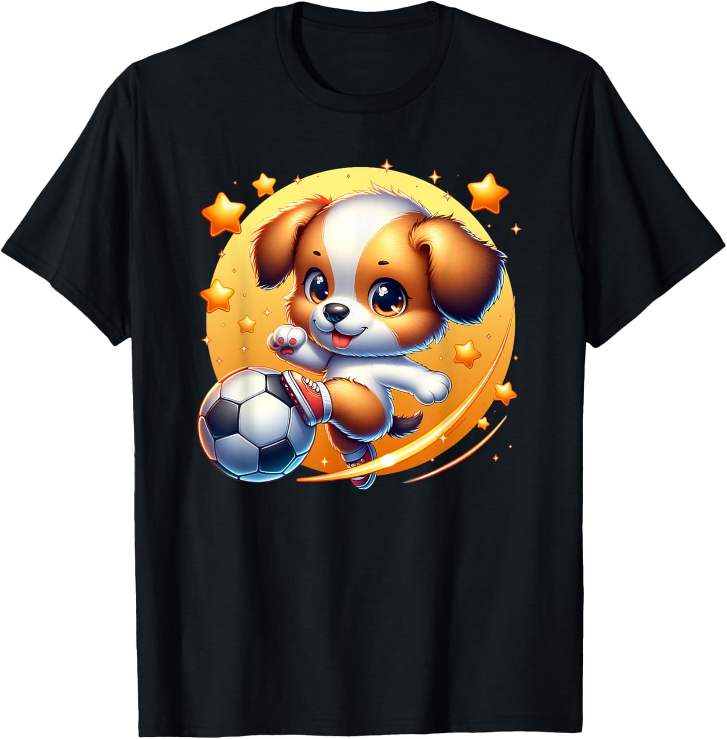 Puppy Dog Playing Soccer Kicking Ball Boy Girl Cute Graphic T-Shirt
