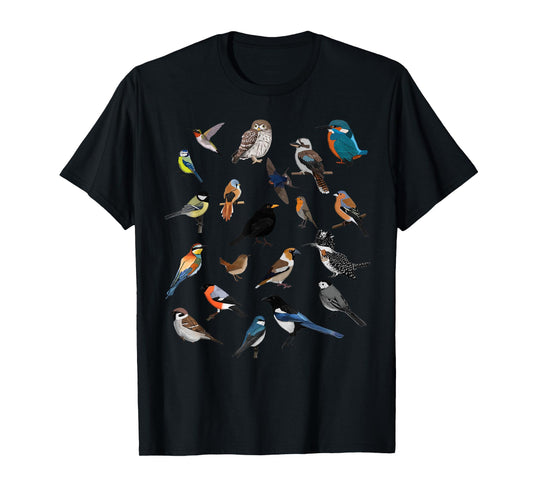 Birds Birdlover Birdwatcher Ornithologist Robin Wren Magpie T-Shirt