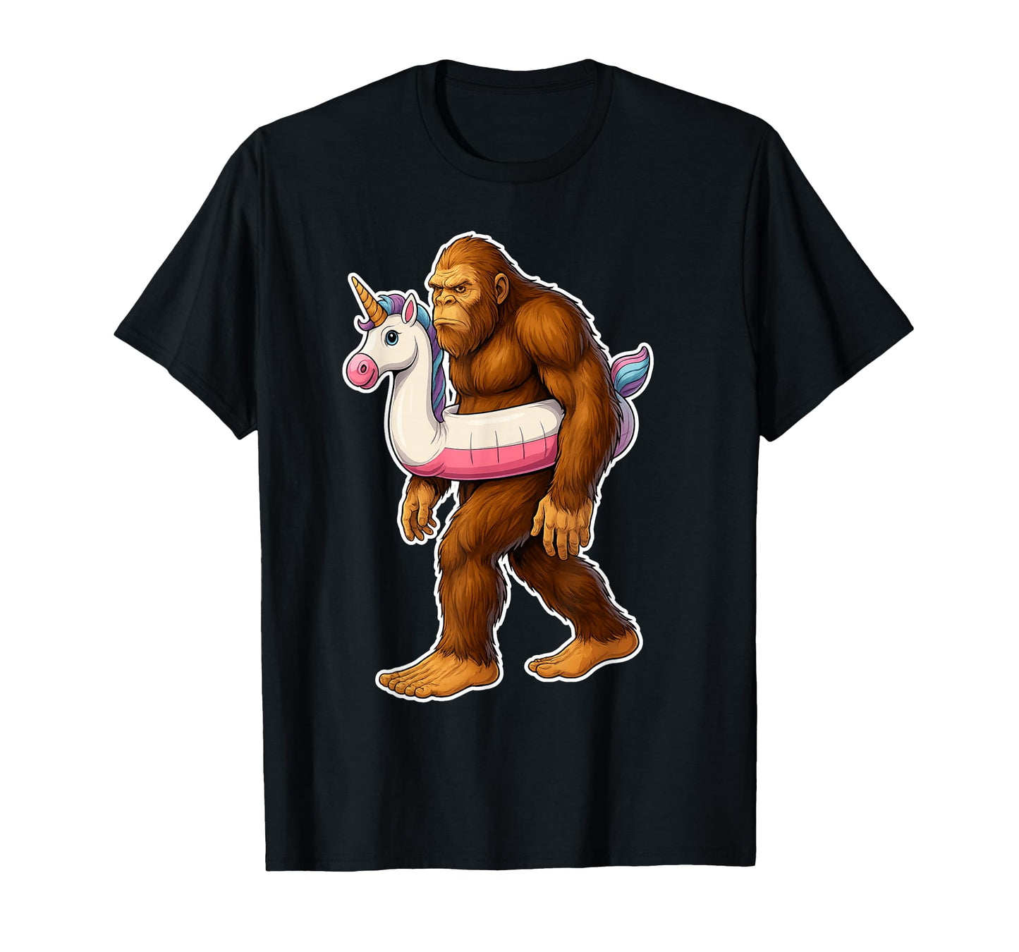 Funny Bigfoot with Unicorn Float for Boys Kids Women Men T-Shirt
