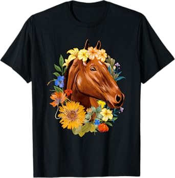 Floral Spring Horses - Animal Horse Rider Equestrian Lover T-Shirt
