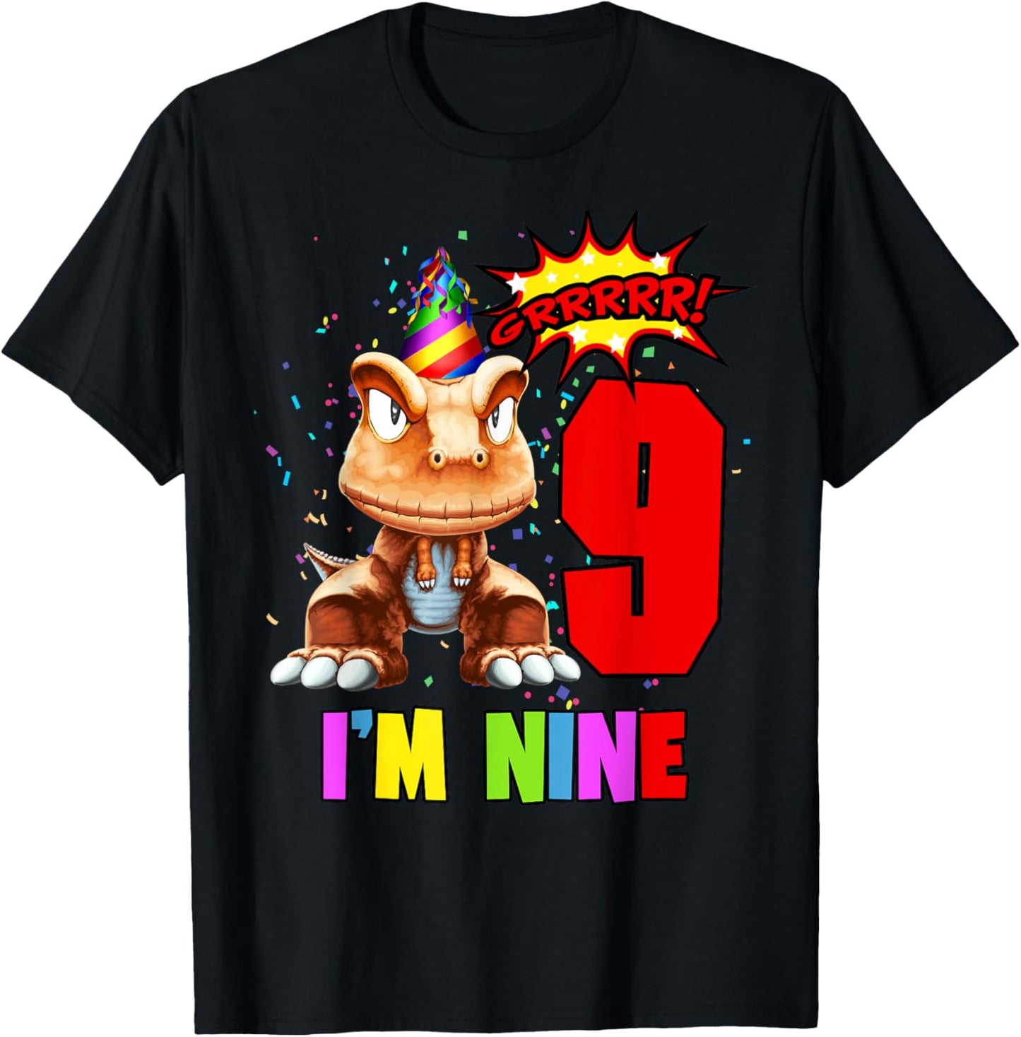 9 Years Old 9th Birthday I'm Nine Dinosaur Birthday T-Shirt