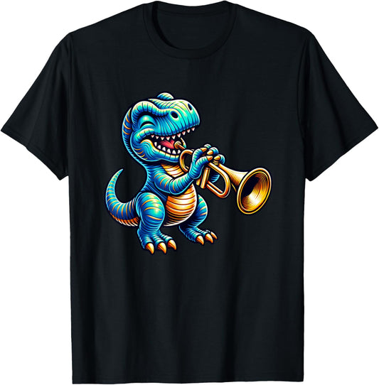 Dinosaur Playing Trumpet Funny Design T-Shirt
