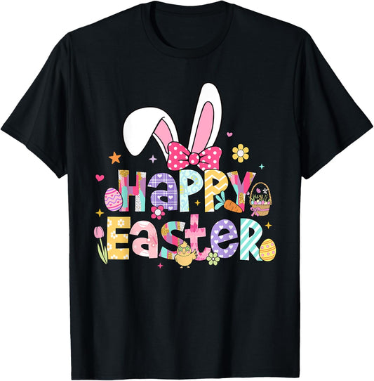 Happy Easter 2025 Cute Bunny Rabbit Easter Day Women Girls T-Shirt