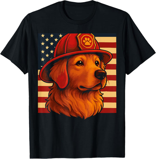 National Fire Pup Birthday American Fireman Flag T-Shirt