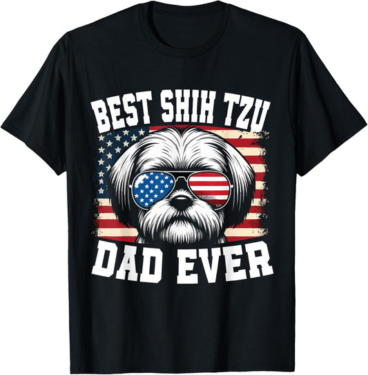 Best Shih Tzu Dad Ever Dog Lover American Flag Father's Day T-Shirt