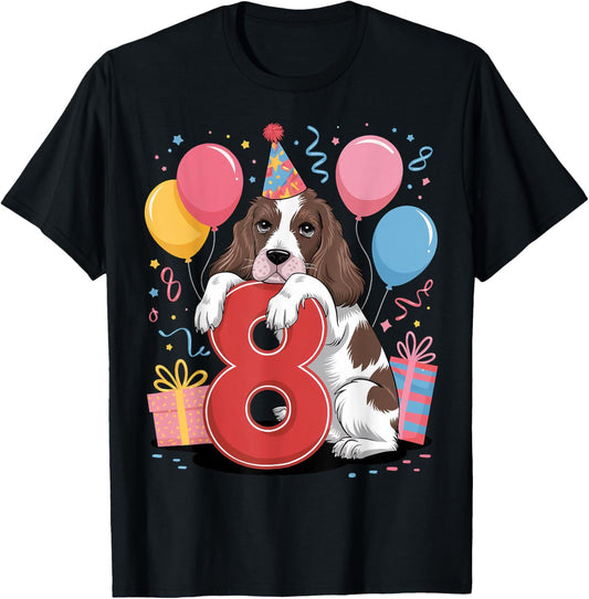 8th birthday boy girl 8 years eight English Springer Spaniel T-Shirt