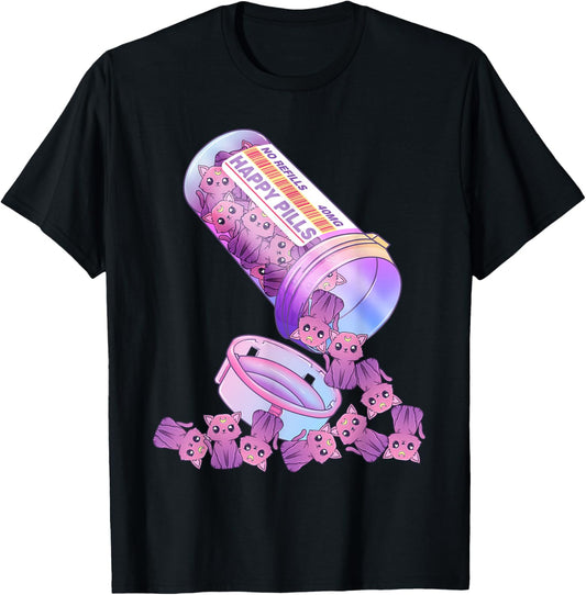 Happy Pills Pastel Goth Kawaii Yami Cat Otaku Women T-Shirt