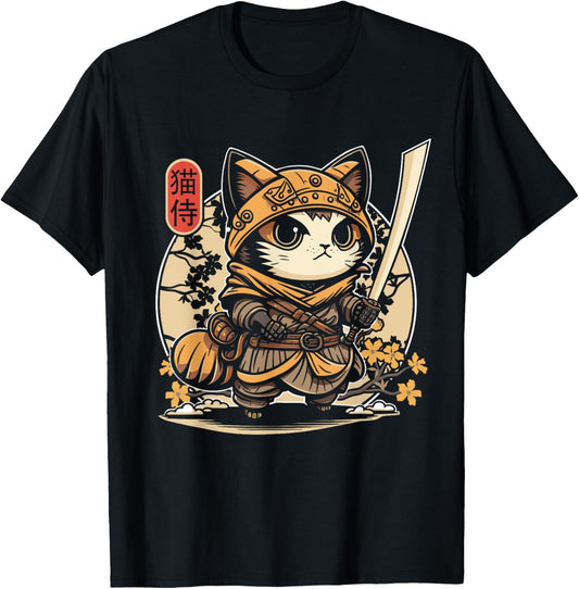 Japanese Samurai Cat Tattoo, Kawaii Ninja Cat T-Shirt