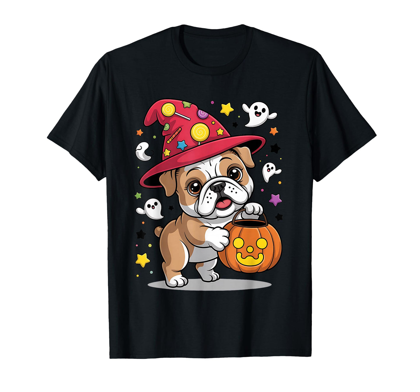English Bulldog Pumpkin Ghost Candy Witch Halloween Costume T-Shirt