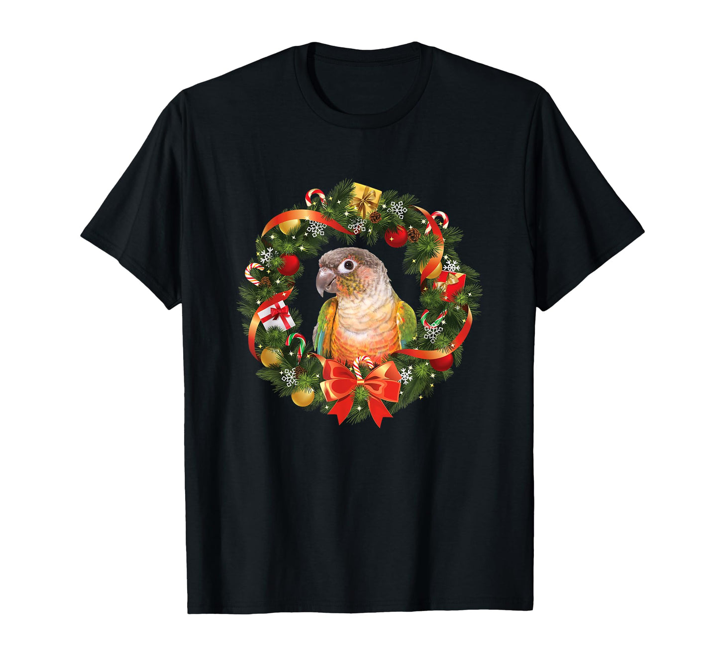 Green Cheek Conure Parrot Christmas Wreath T-Shirt