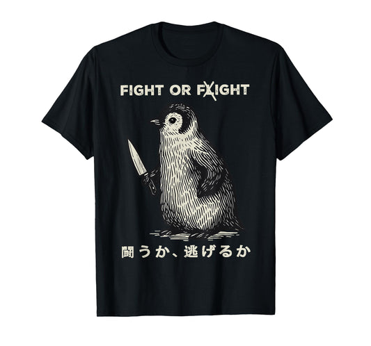 Funny Fight Or Flight Meme Penguin With Knife T-Shirt