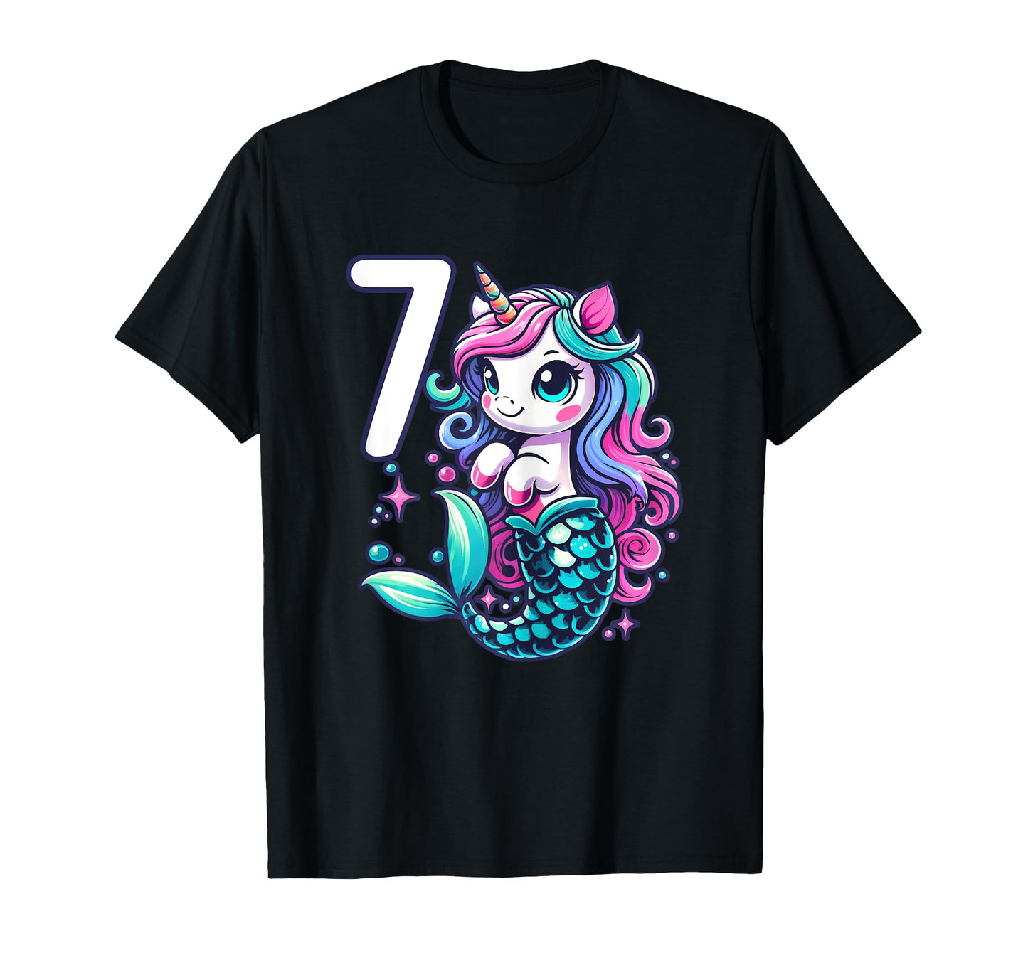 Unicorn Mermaid 7th Birthday 7 Year Old Party Girls Outfit T-Shirt