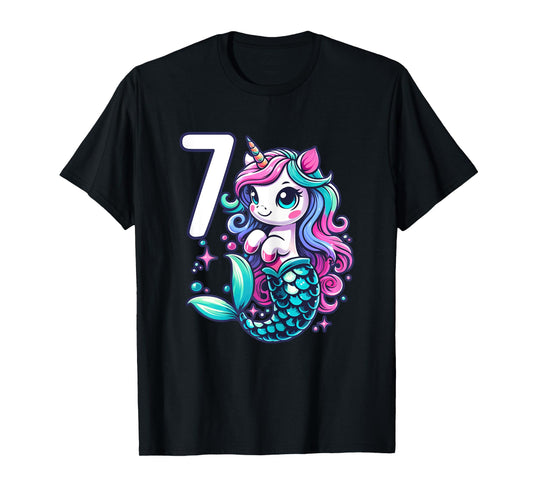 Unicorn Mermaid 7th Birthday 7 Year Old Party Girls Outfit T-Shirt