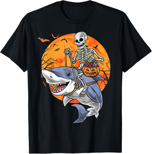 Halloween Skeleton Shark Kids Boys Girls T-Shirt