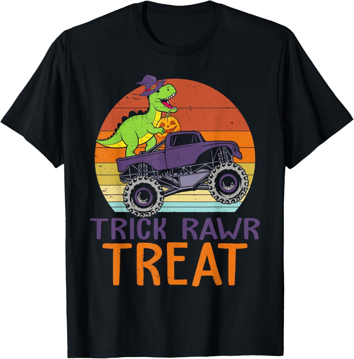 Trick Rawr Treat Dinosaur Monster Truck Halloween Boys Kids T-Shirt