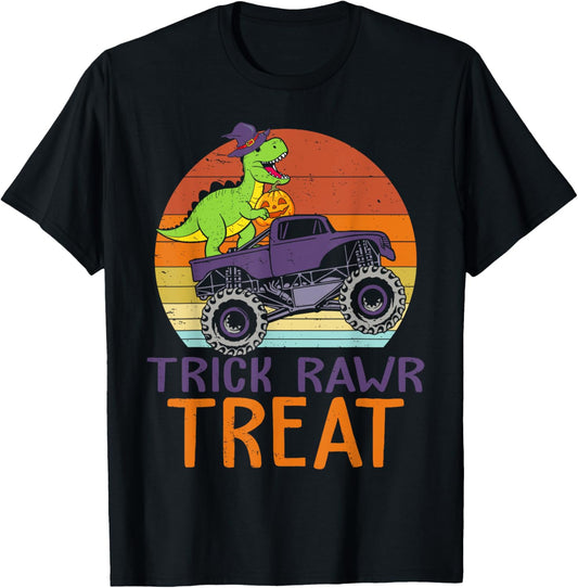 Trick Rawr Treat Dinosaur Monster Truck Halloween Boys Kids T-Shirt