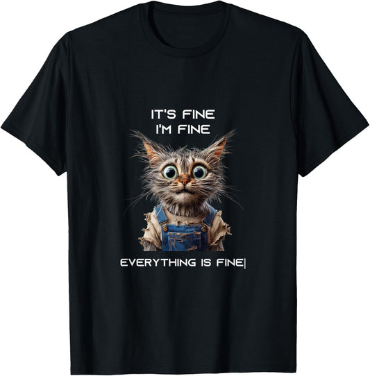Sarcastic Funny Cat IT'S FINE I'M FINE EVERYTHING IS FINE T-Shirt