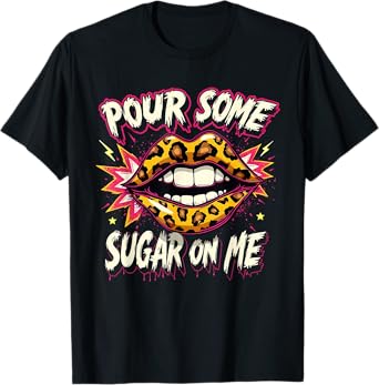 Happy Valentine's Day Retro Leopard Lips Pour Some Sugar Art T-Shirt
