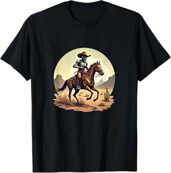 Funny Robot Cowboy Riding Horse Futuristic Western Theme T-Shirt