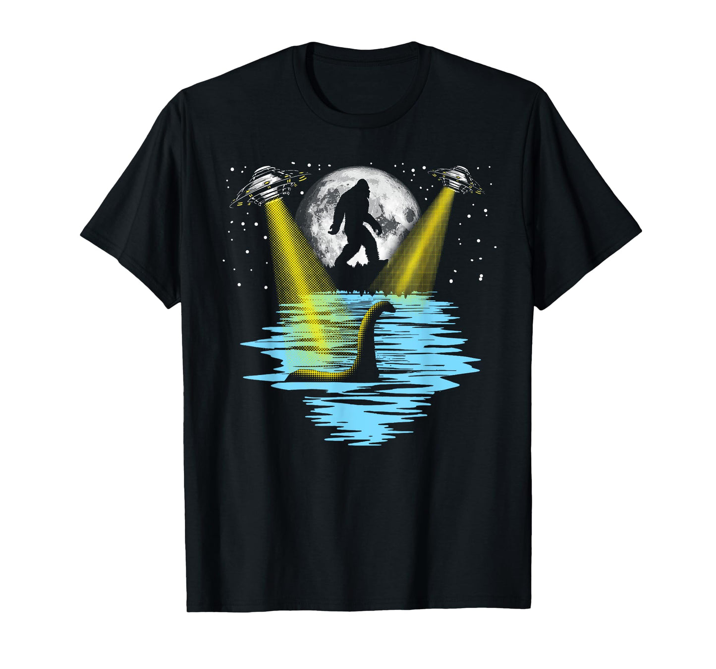 Flying Saucer UFO, Bigfoot & Loch Ness Monster Funny T-Shirt