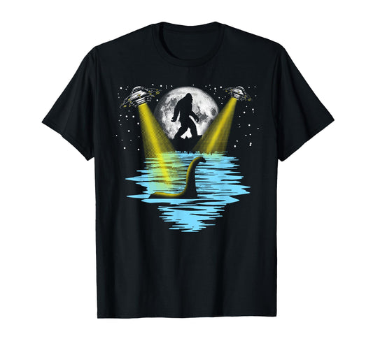 Flying Saucer UFO, Bigfoot & Loch Ness Monster Funny T-Shirt