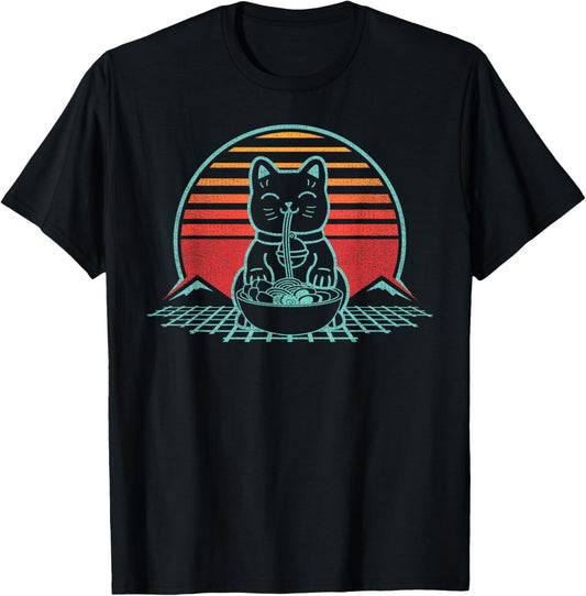 Anime Ramen Cat Retro Japanese Noodles Aesthetic Kawaii Gift T-Shirt