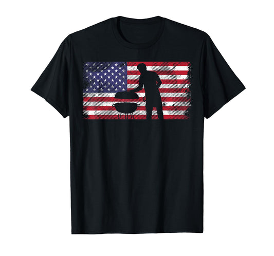 American Flag Dad Bbq Grilling Barbecue Meat Patriotic Men T-Shirt