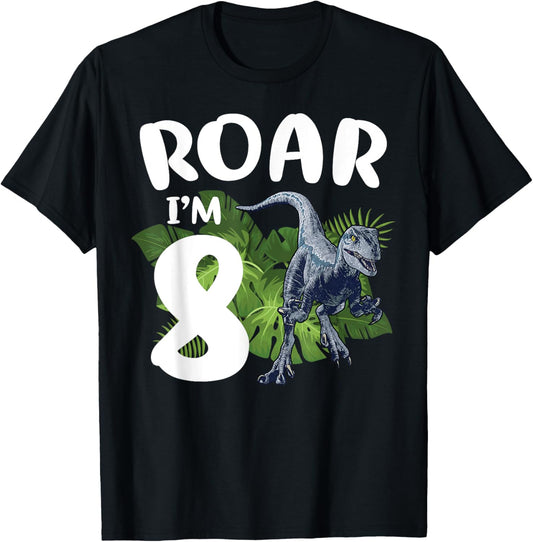Roar Dinosaur I'm 8 Year Old Birthday Boy Back to School T-Shirt