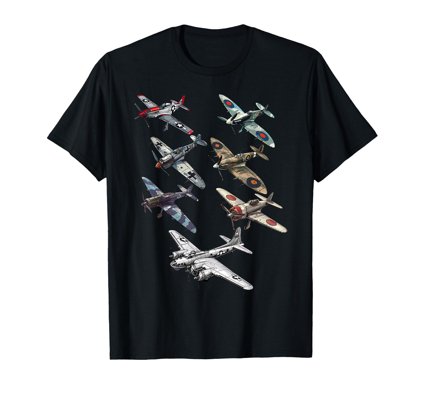 Military F&L Design Co. WW2 Warbirds P51 Messerschmitt B17 P40 Hobbyists T-Shirt, Small, Black